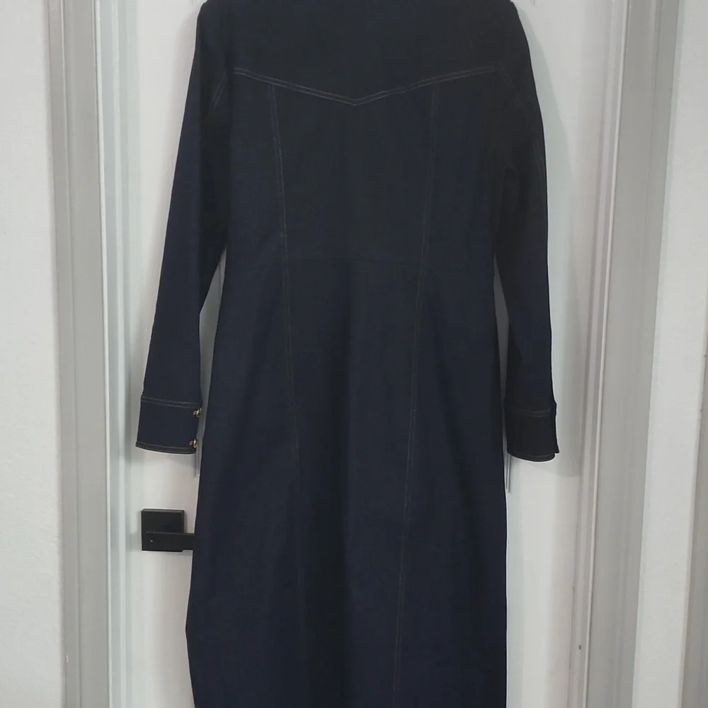 Veronica Beaed Dark Navy Wrap Midi Dress with Contrast Stitching - Picture 4 of 4